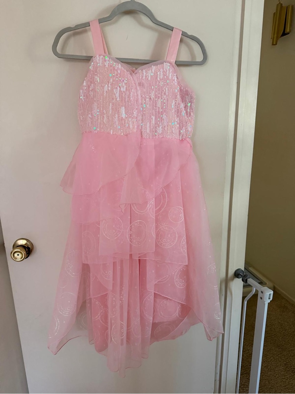 Sparkling Pink Sequin & Layered Tulle High-Low Dress for Girls